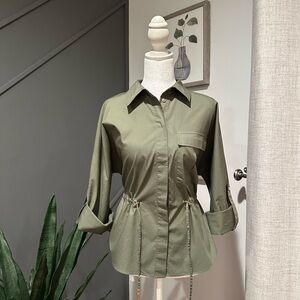 Zara Khaki Green Casual button down long sleeve